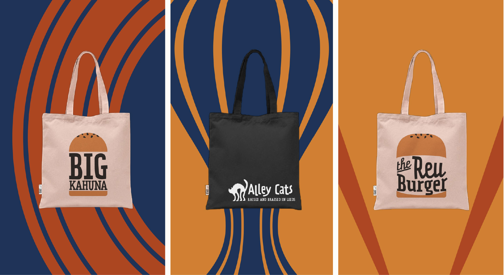 Branded and screen printed totebags from alley cats