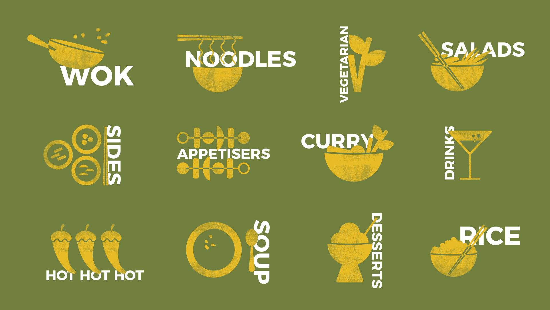 Collection of bespoke made icons for Jino's thai café